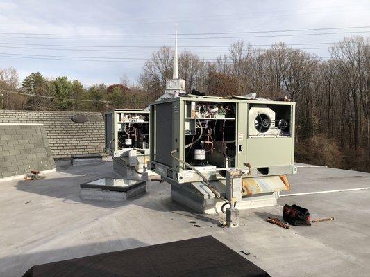 Starting the process of testing and starting to packaged gas units with air conditioners.