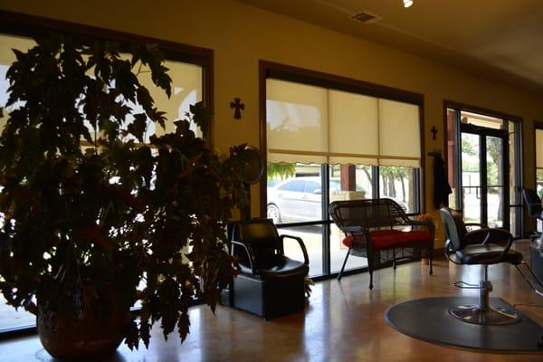 Solar shades for an entire salon that solved their heat problem. They were so happy! Glad we could help.