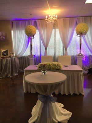 Decor, Uplighting for ambiance, linens, Floral and venue for rent