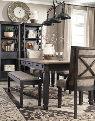 Unique two-tone finish in a trendy textured antique black.