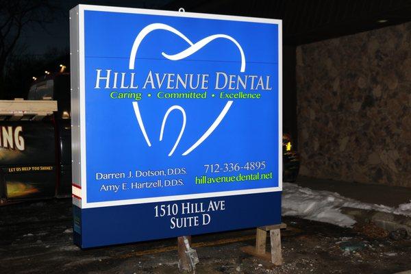 New LED backlit sign cabinet for Hill Avenue Dental.