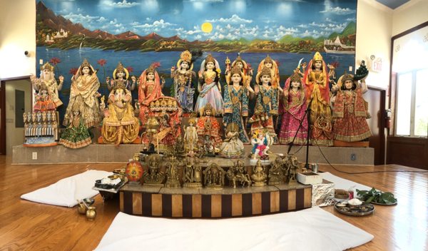 Beautiful presentation of the gods and area for puja