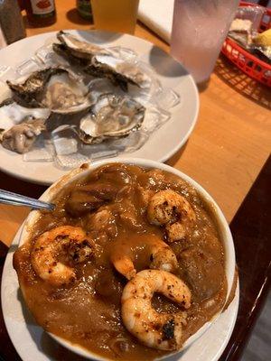 Near: Shrimp gumbo 8/10 Far:     Raw Oysters   10/10