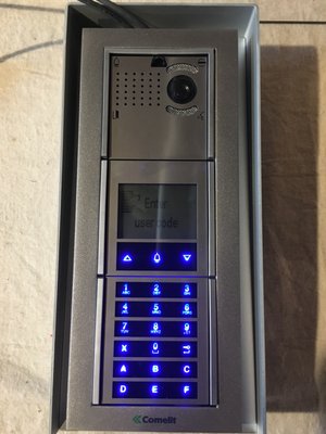 The Comelit IMVDSIP video intercom system.  Calls with the app or a phone call and has a keypad for easy access to your entry way.