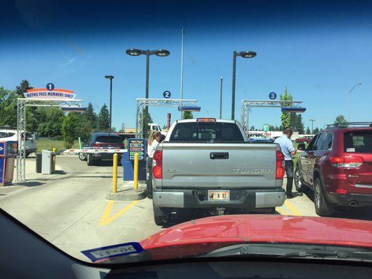 Three lanes w friendly attendants