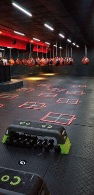 Group Fitness Room. Punching Bags & Fitness Steps.