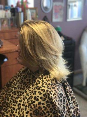 After picture, a blonde balayage'