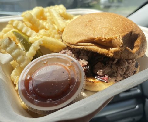 Takeaway Pork Sandwich with Crinkle Fries