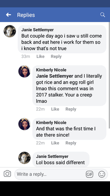 Screenshots to prove harassment from driver Janie Settlemyer DO NOT EAT AT PANDA GARDEN ON REIDVILLE ROAD (MORE LIKE PANDA GARBAGE)