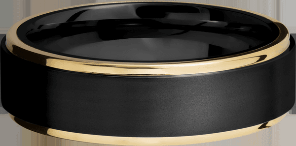 Striking Zirconium band with a warm touch of 14K yellow gold edges.