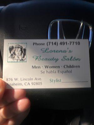 The hair salon business card