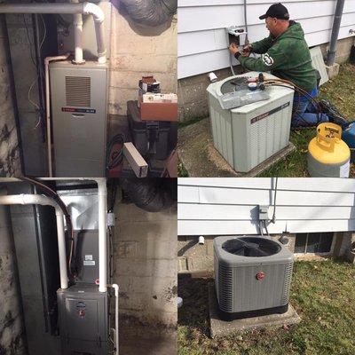 Before and after of Furnace, Coil and Air Conditioner replacement using Rheem equipment.