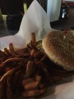 Bacon cheese burger and fries.