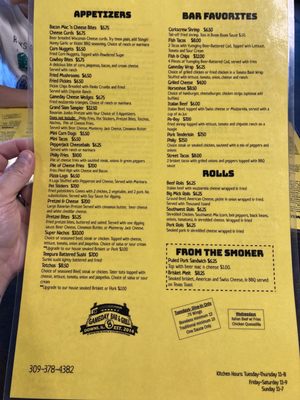 Game Day Grill Menu - Front