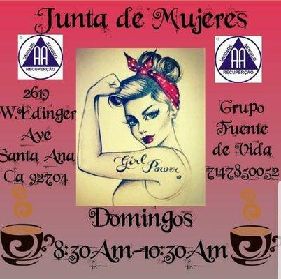 Seguimos con nuestra junta para mujeres if you know someone or think you might have a problem.