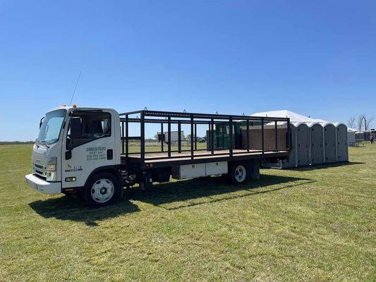 Our delivery truck is ready to deliver toilets to your next event or jobsite.