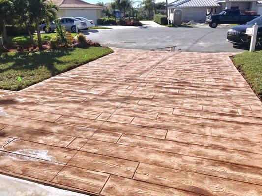 Our New 11" Weathered Wood concrete stamping option.  New driveway on Treasure Island Fla