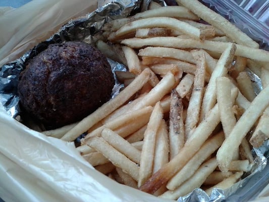 6 oz. crab cake and fries special $7.50.