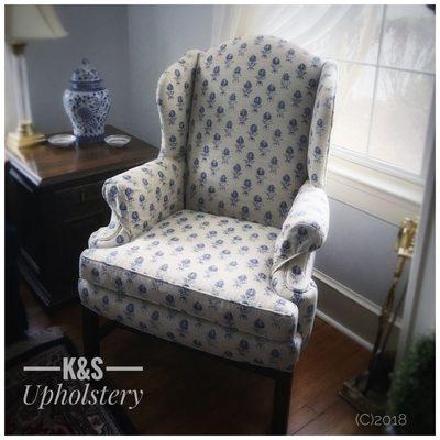 Reupholstered wing chair