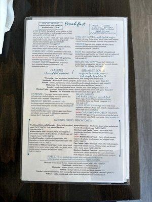 Breakfast menu