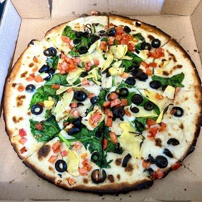 Greek Garden Specialty Pizza (gluten free and no cheese)