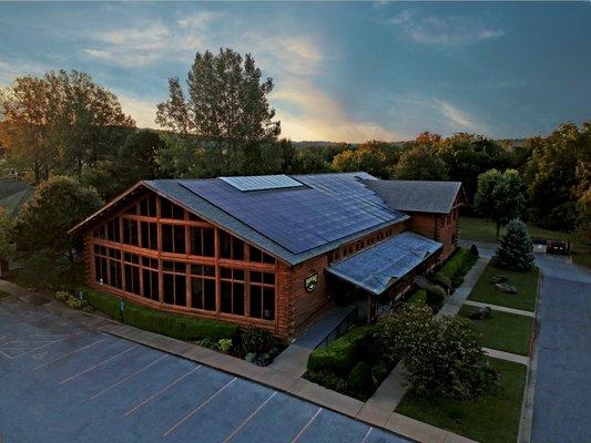 Building exterior with solar panels