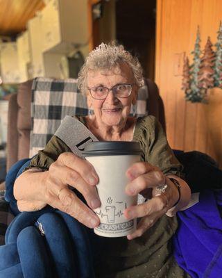 Sweet Nana enjoying her birthday mocha