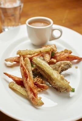 Vegetable tempura with housemade peanut sauce- this sauce is SO good.