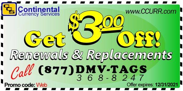 $3.00 OFF DMV Renewals & Replacements