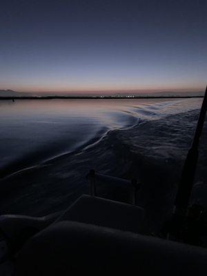 Glassy waters behind us