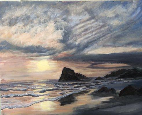 Soft Sunset in Bandon (acrylic painting)