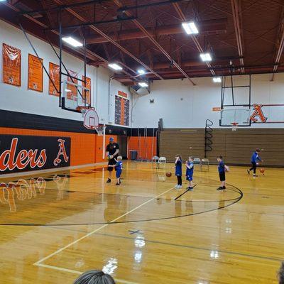 Warm up practice for 5 year Olds playing basketball inside Almont High School. Sunday 2/4/2024