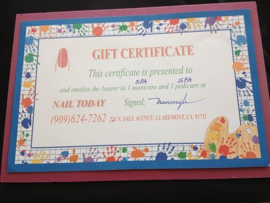 Gift certificate