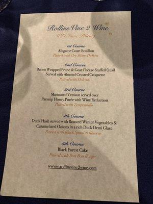 Menu for wild game pairing