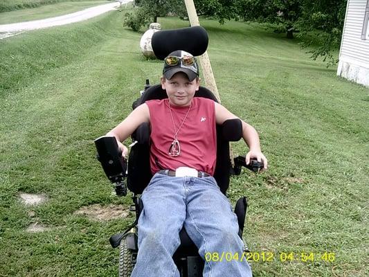 Jake loved playing on my electric chair I didn't have the heart tp tell him no. He run me ragged but he's grampa's buddy.