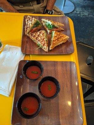 Grilled cheese with a waffle...YES! Tomato bisque soup AMAZING!!! Never had it before...my standards are very high now.