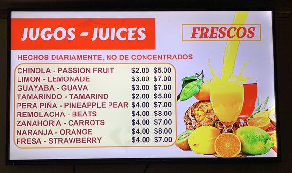 Freshly made natural juices