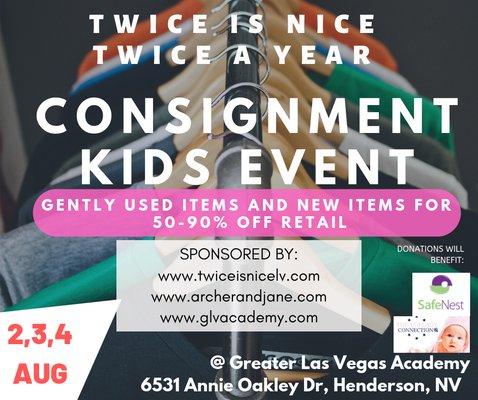 KIDS CONSIGNMENT EVENT 2,3,4 AUG 2019