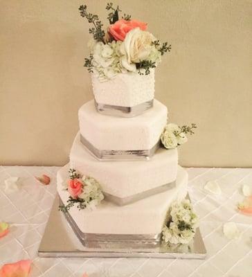 Hexagon 4tier wedding/anniversary fondant finish