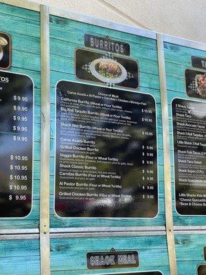 Burritos menu