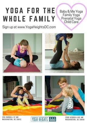 Yoga Heights has yoga classes and child care options so everyone can have some yoga time!