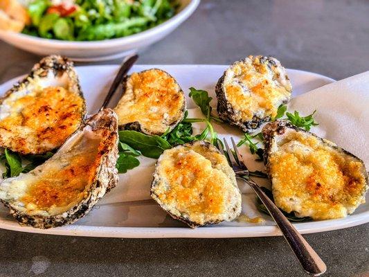 Roasted Oysters (with parmesan, pecorino romano, and garlic butter).