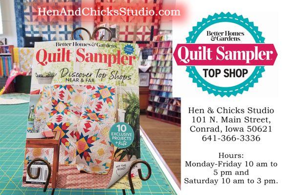 Hen & Chicks Studio is pleased to be featured in the Fall 2019 issue of Quilt Sampler magazine from Better Homes and Gardens