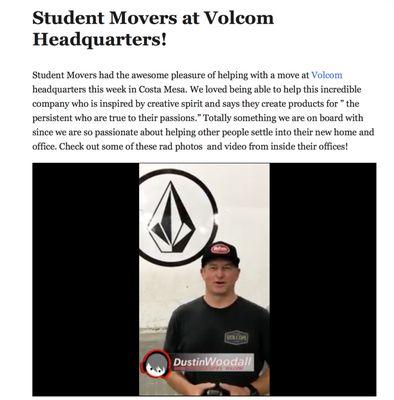 Student Movers® Volcom is stoked on Student Movers