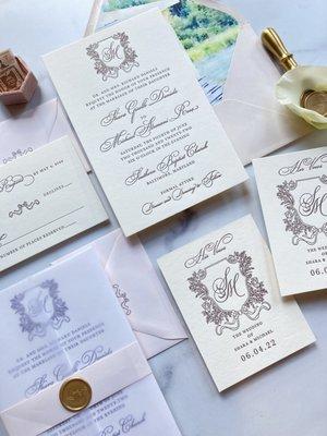 Letterpress wedding invitations by KSH Creations