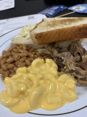 Catered meal for the Red Cross. The meal was an hr late. And only just room temperature. Pulled Pork. Mac & Cheese