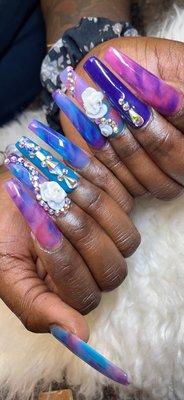 3D nail art and marble and ombré