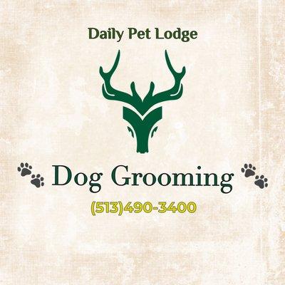 Dog Grooming department, logo and contact.