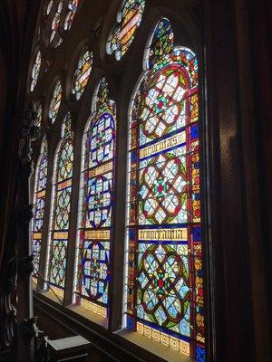 Windows from inside the transept, Sanders Theatre