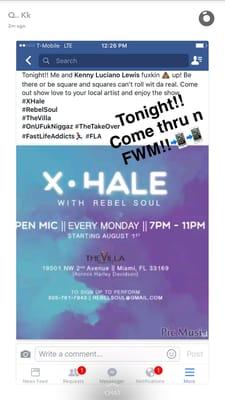 Xhale Monday nights open mic night